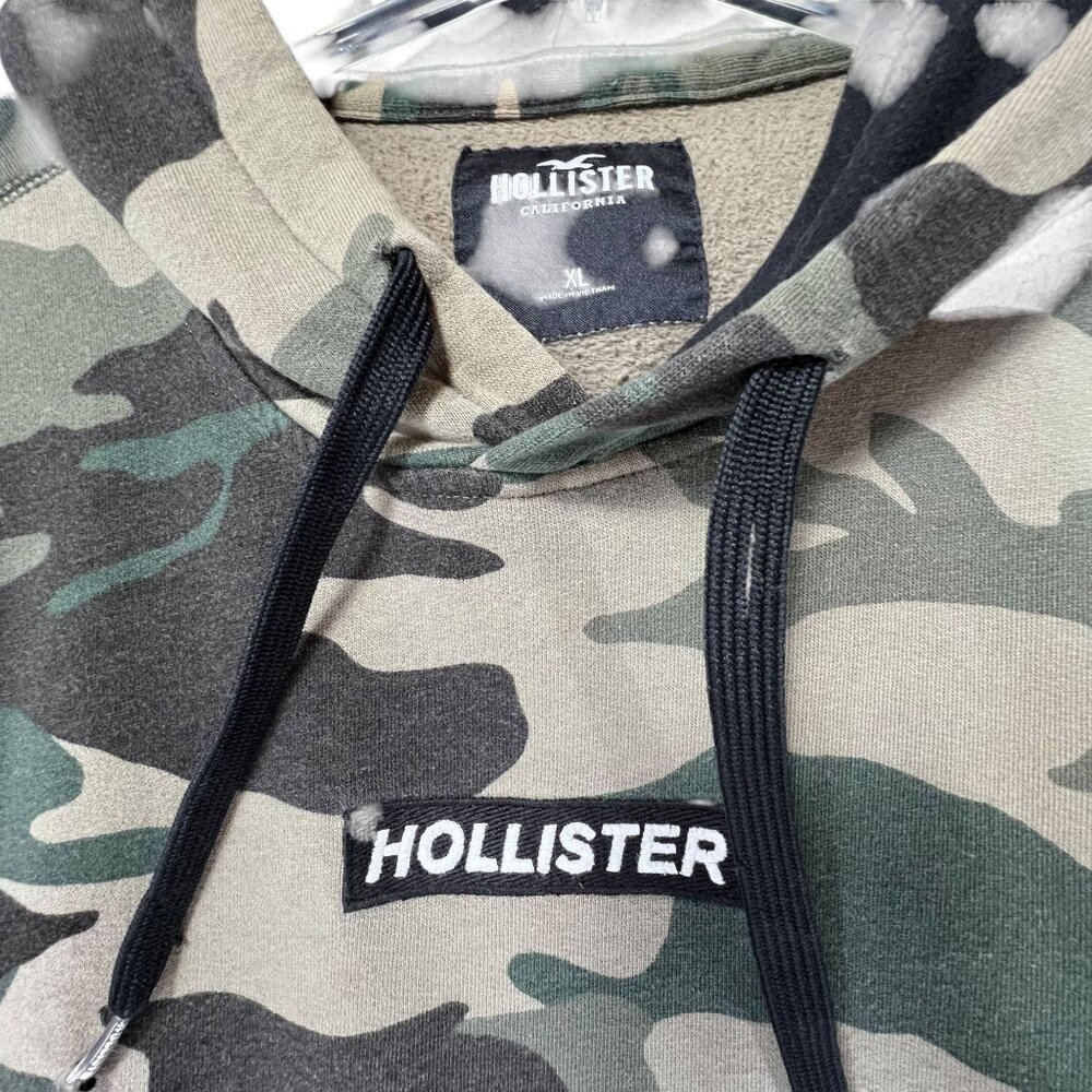 Hollister Mens Camo Hoodie XL Pullover Sweatshirt Fleece Lined Kangaroo Pocket - Picture 3 of 10